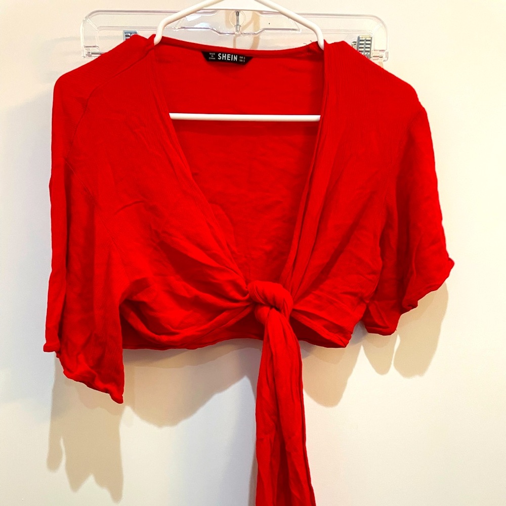 Small Red Front Tie Crop Top